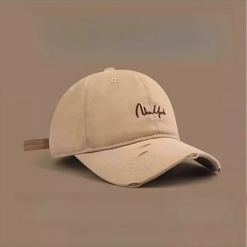 Distressed Perforated Duckbill Cap Cotton Baseball Cap