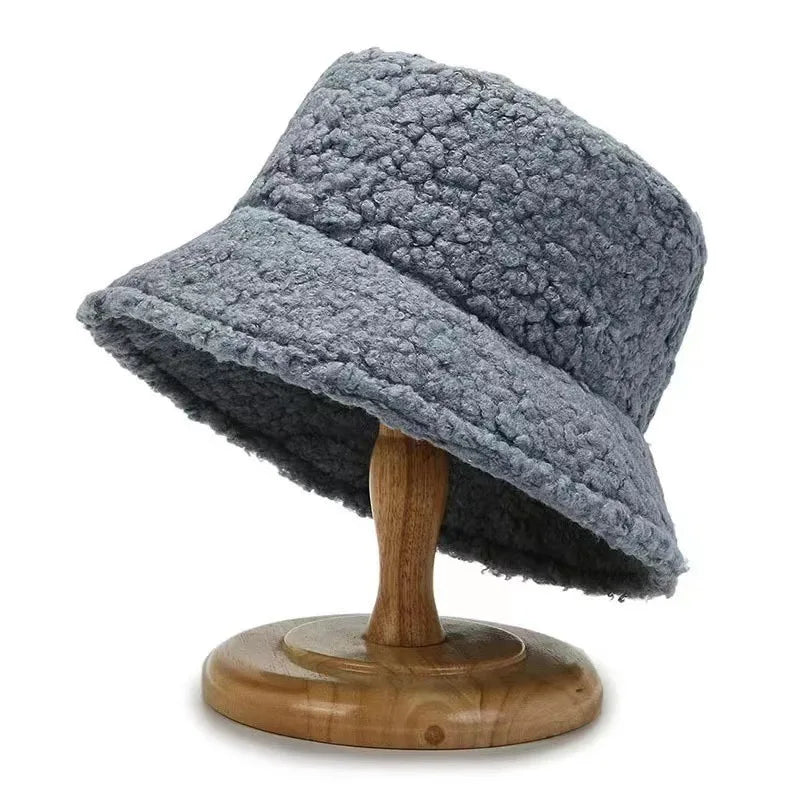 Lambswool Unisex Bucket Hats For Women Men Winter