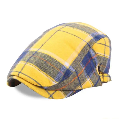 Fashionable Plaided Cap Soft Cotton Fabric British Vintage Hat