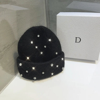 Luxury Rhinestone Beads Knitted Hat Korean Women