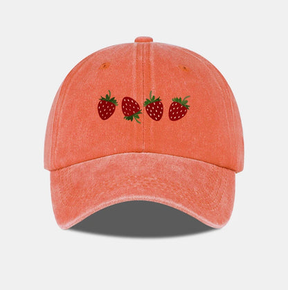 Strawberry Print Washed Baseball Cap Lightweight Breathable Adjustable Unisex Summer Casual Hat Sun Hat
