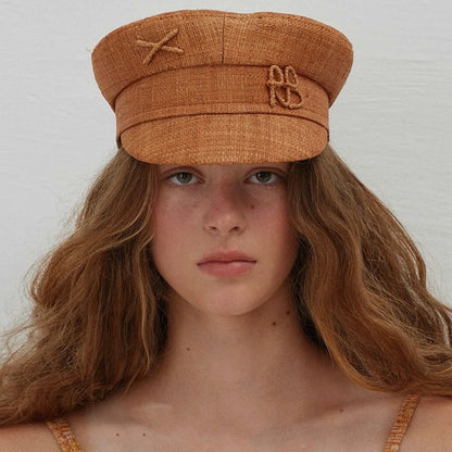 Cap Newsboy Caps Women Raffia Straw Flat Top Caps