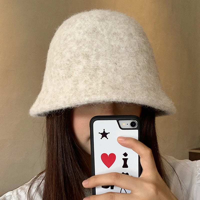 Retro Dome Wool Felt Bucket Hat Women Autumn Winter