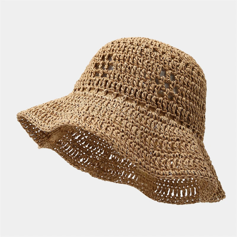 Summer Straw Bucket Hat Travel Versatile Sunscreen Wide Brim Bucket Hats