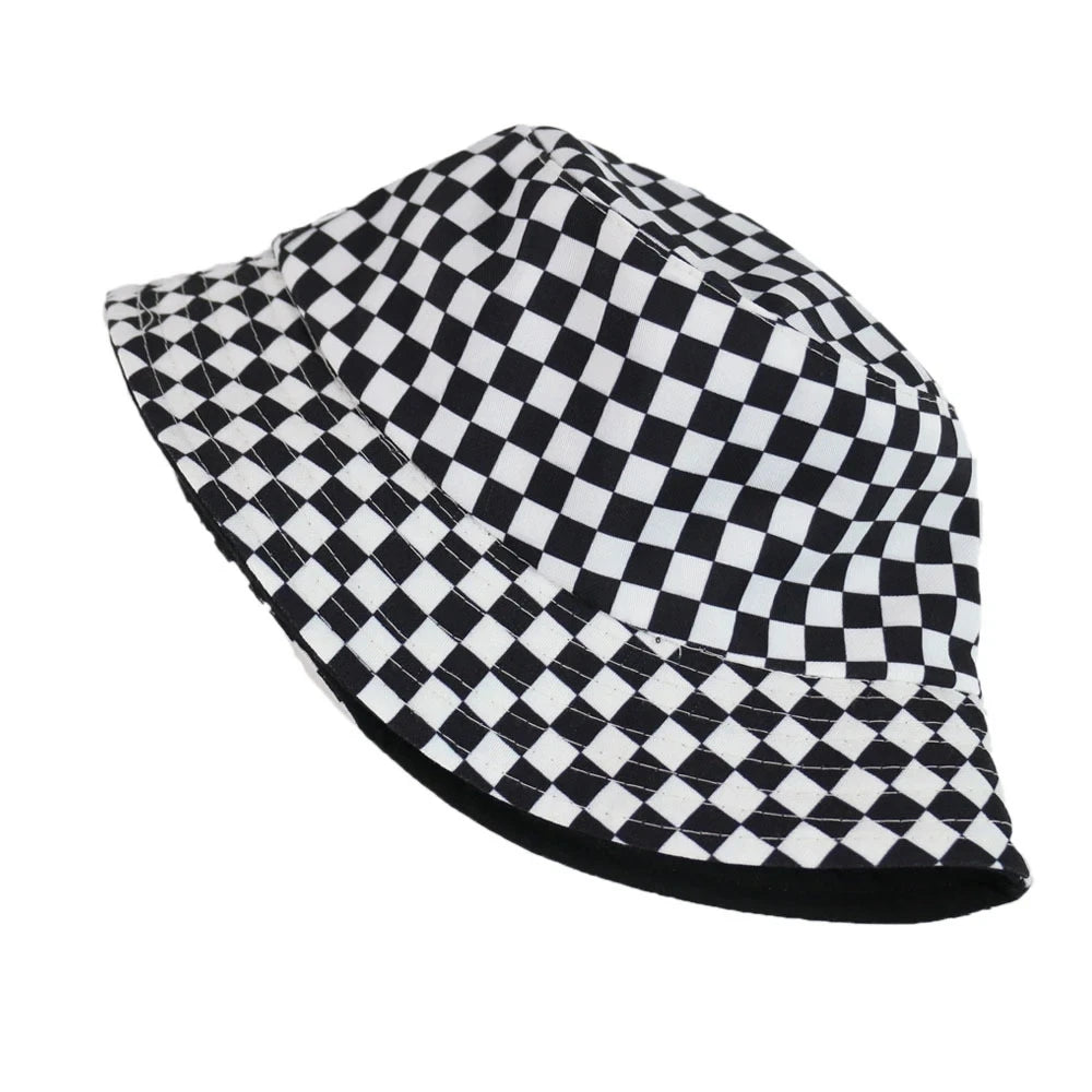 Black and White Checkered Chessboard Checkered Fisherman Hat Female and Male Hip-Hop Street Dance Graffiti Skateboard Hat