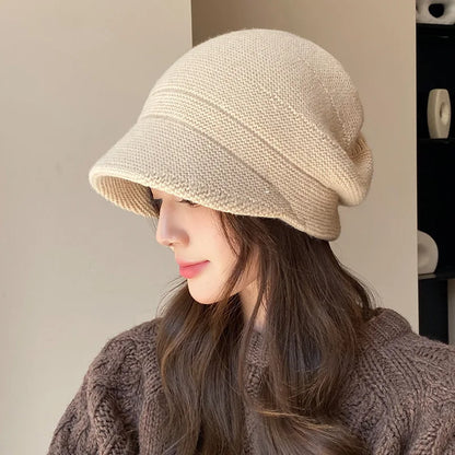 Winter Knitted Slouchy Beanie With Ear Flaps Thermal Duckbill Cap