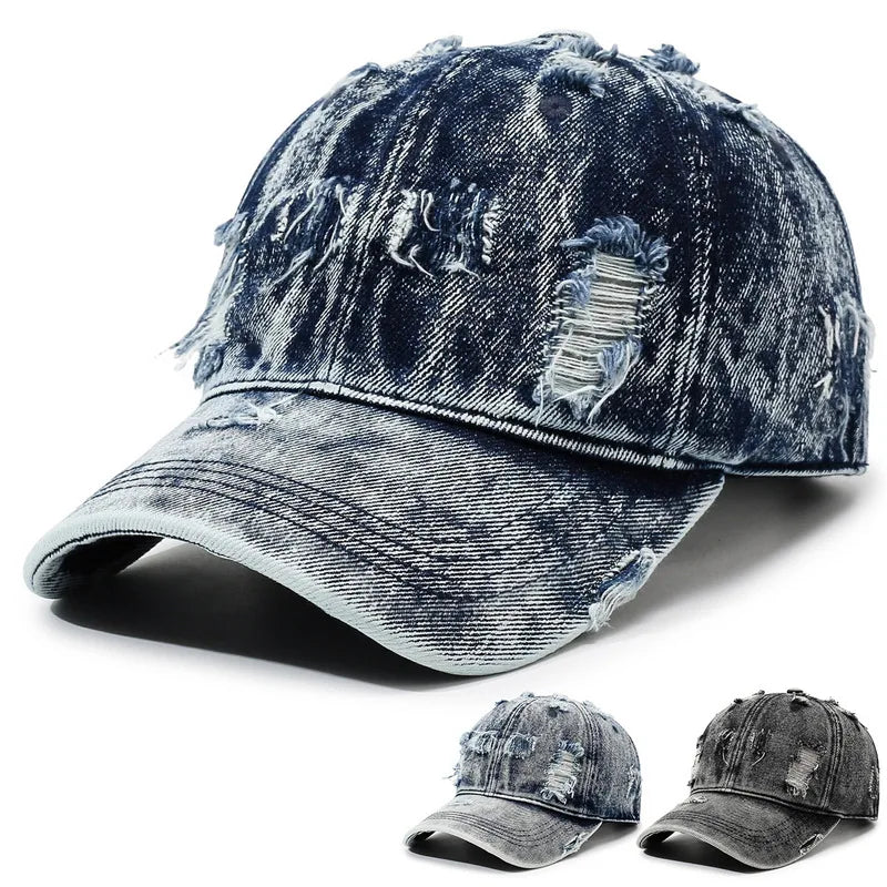 Washed Ripped Denim Baseball Cap
