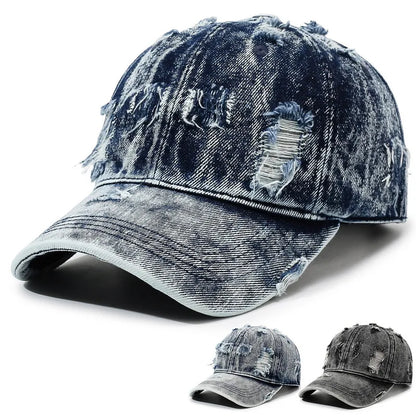 Washed Ripped Denim Baseball Cap