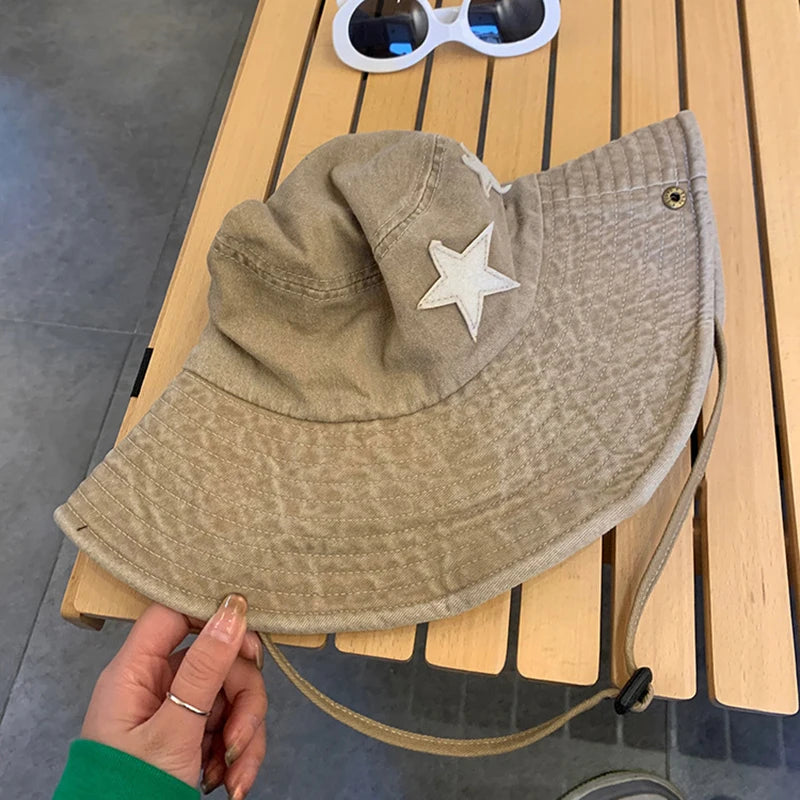 Pink Star Print Western Bucket Hat for Women