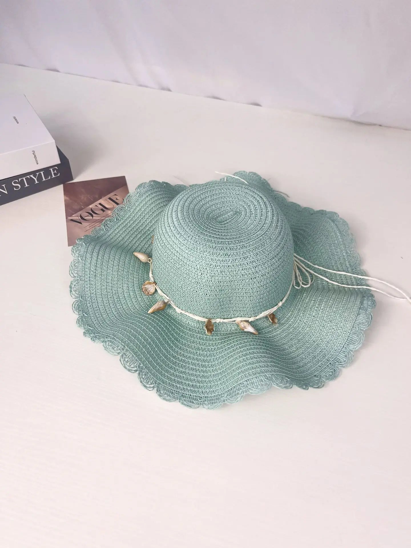 Women Summer Wide Brim Straw Hat Wave Edge Sun Protection
