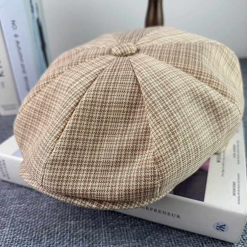 Summer Beret Homme Flax Newsboy Caps Breathable Octagonal Hat