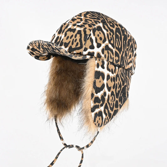Leopard-Print Plush Duckbill Cap