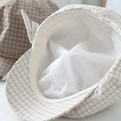 Korean Ins Bow Plaid Beret Women's Spring And Summer