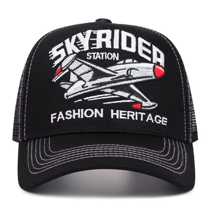 Creative Mesh Hat Skyrider Aircraft Embroidery Baseball Hat
