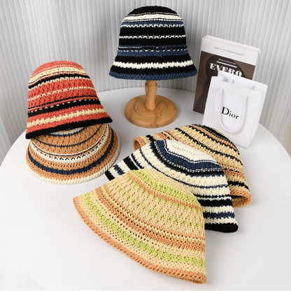 Korean New Striped Beach Vacation Fisherman Hat