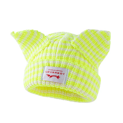 Winter Skullies Hat Unisex Cat Ear Hat Warm Crochet Knitted Hat