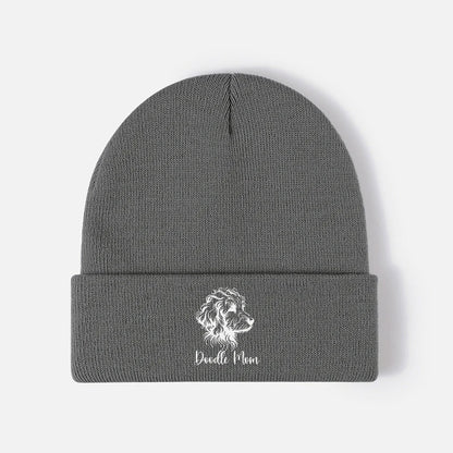 Doodle Mom Dog Knit Beanie Warm Cuffed Skull Cap Winter Slouchy Hat