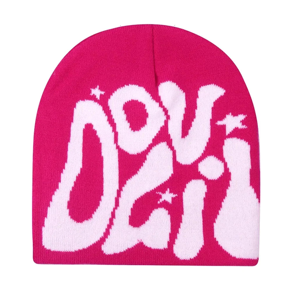 Y2K Letter Knitted Winter Autumn Beanie Cap Men Women