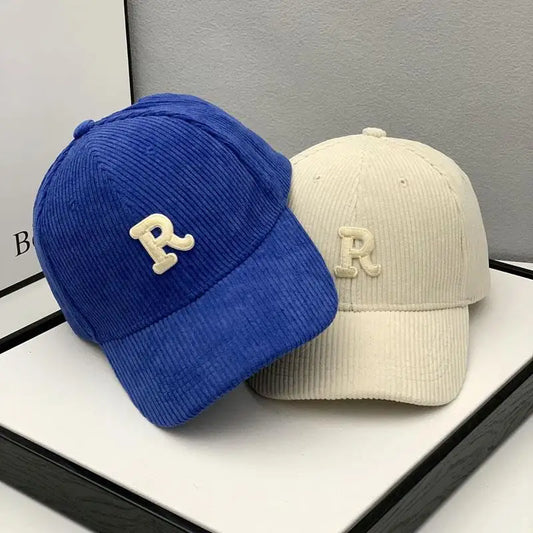 Fashion Corduroy Baseball Cap Ladies Letter R Women
