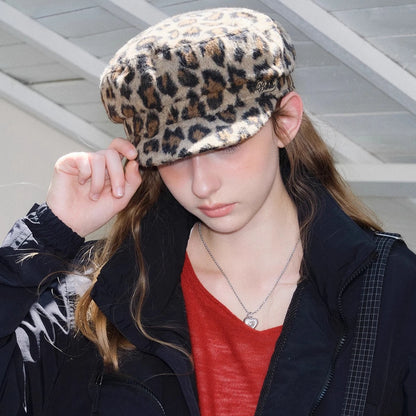 Punk Leopard Print Wool Fabric Beret Autumn/Winter