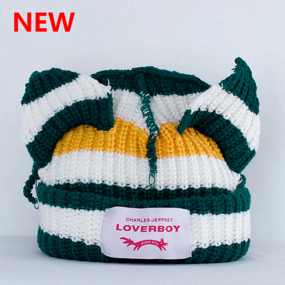 Winter Skullies Hat Unisex Cat Ear Hat Warm Crochet Knitted Hat Costume Beanie Hat