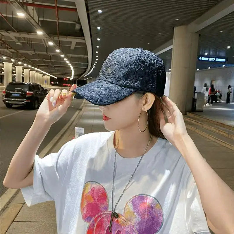 Spring and Summer Women's Face Covering, Casual Hollow Flower Baseball Cap