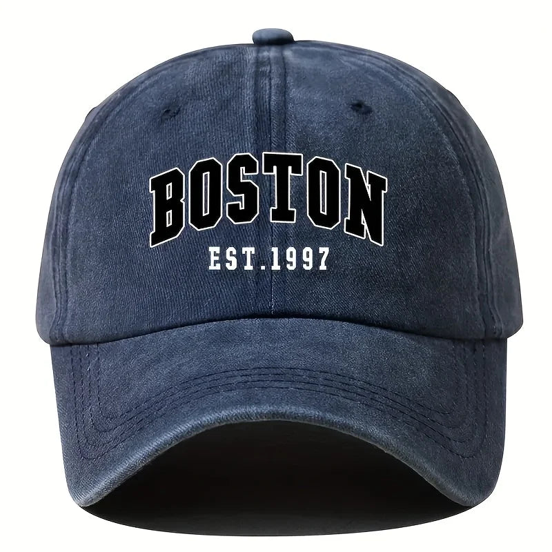 Washable Retro Baseball Cap with Boston Print