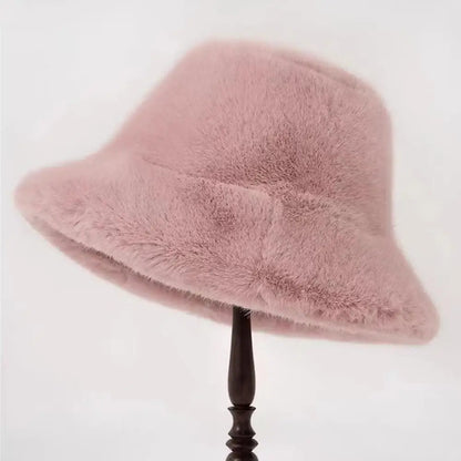 2025 Winter Puffy Faux Fur Bucket Hats Women