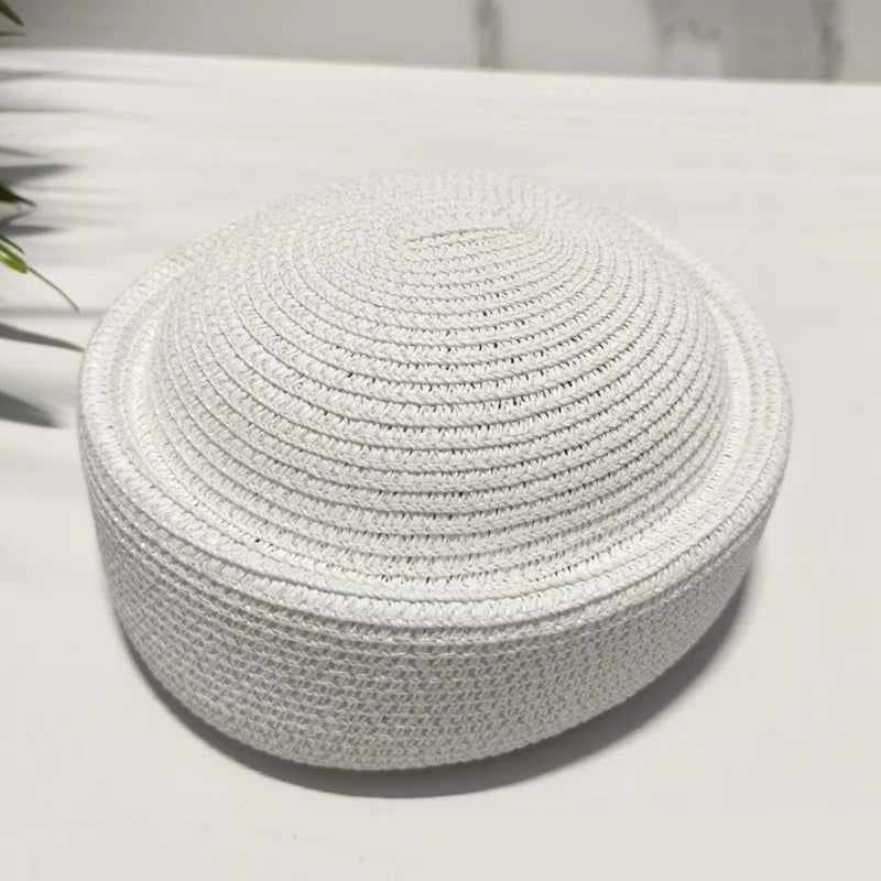 Straw Pillbox Hat Summer Beret Sun Hat