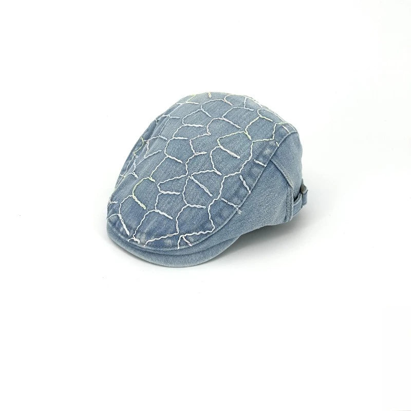 Embroidery Denim Ivy Cap Men Adjustable Buckle Flat Beret Hat