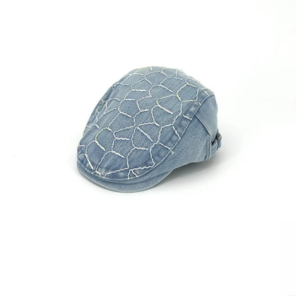 Embroidery Denim Ivy Cap Men Adjustable Buckle Flat Beret Hat