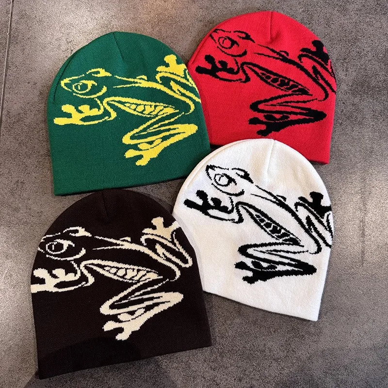 Tree Frog Print Beanie Men Women, Stretchy Knit Skull Cap