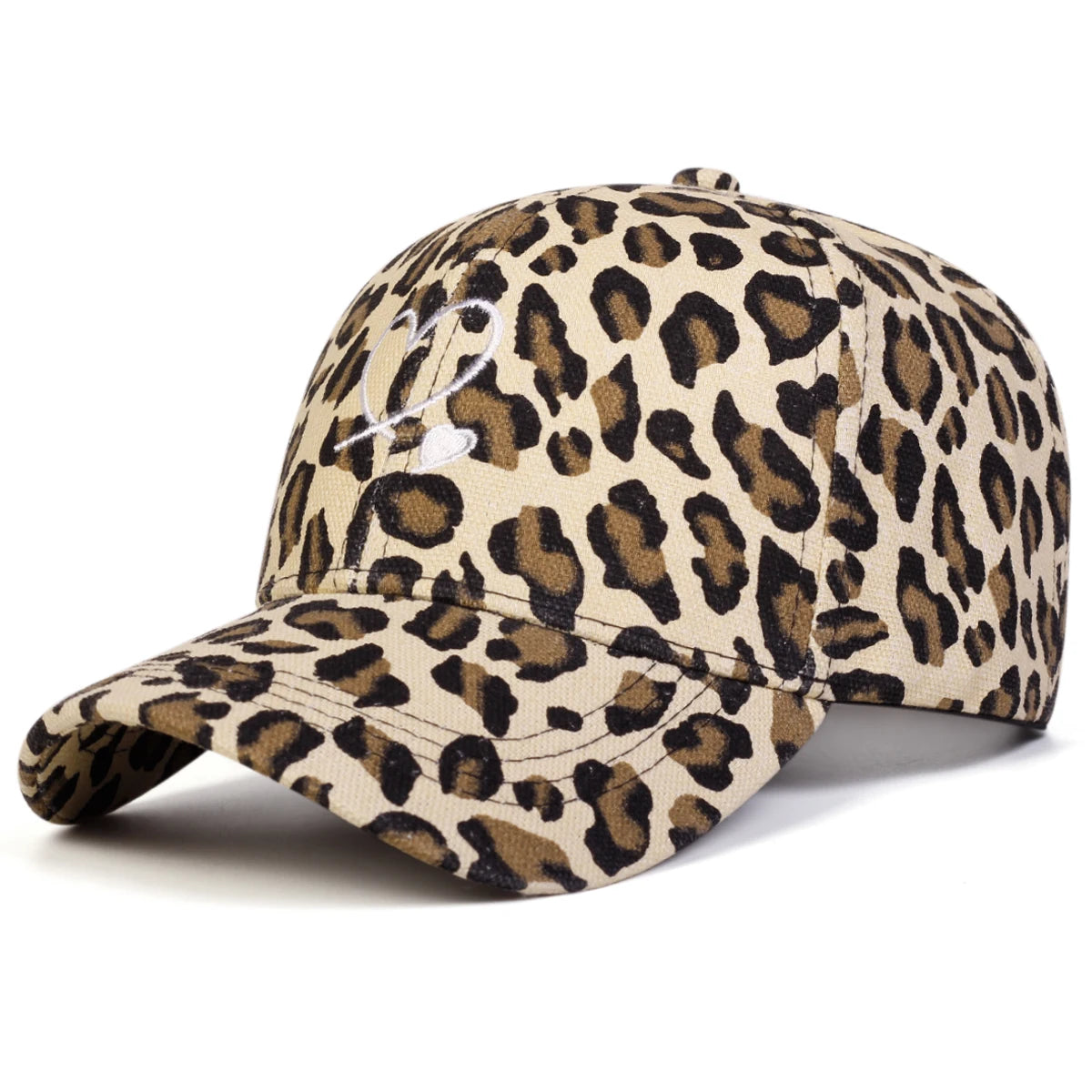 Unisex Leopard Print With Hearts Embroidery Baseball Caps
