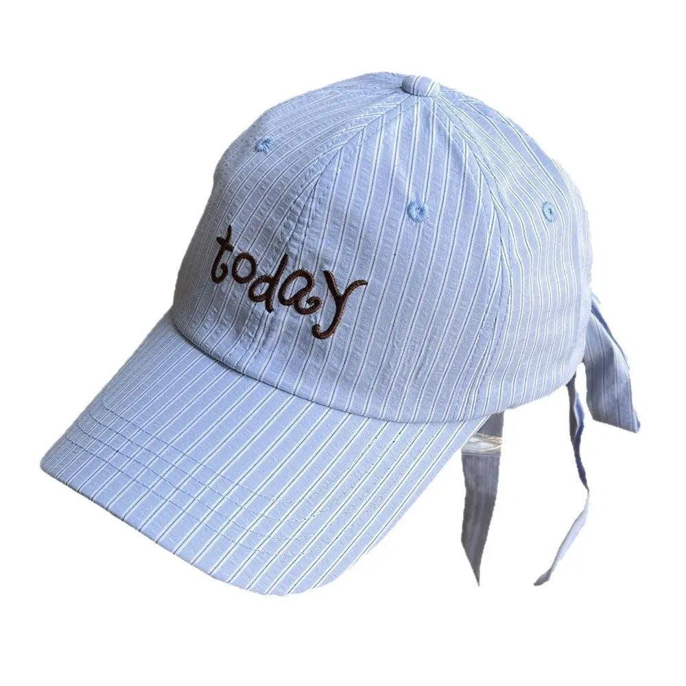 Embroidered Letter Baseball Cap Sweet Bow Tie Striped Design Sun Hat