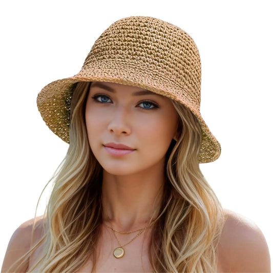 Summer UV-Protect Crochet Straw Bucket Hat