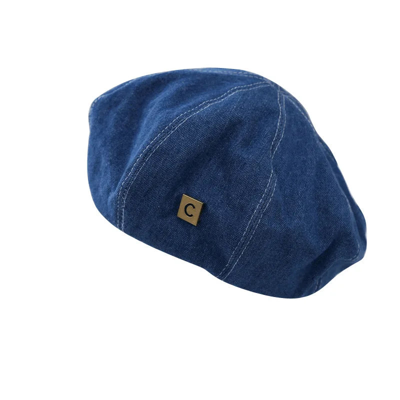 Women's Denim Beret Hat Jeans Berets Painter Hats Spring Beanie Hat