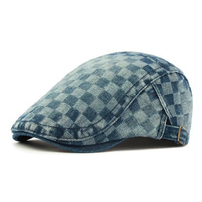 Plaid Berets Hat Men And Women Washed Denim Visors