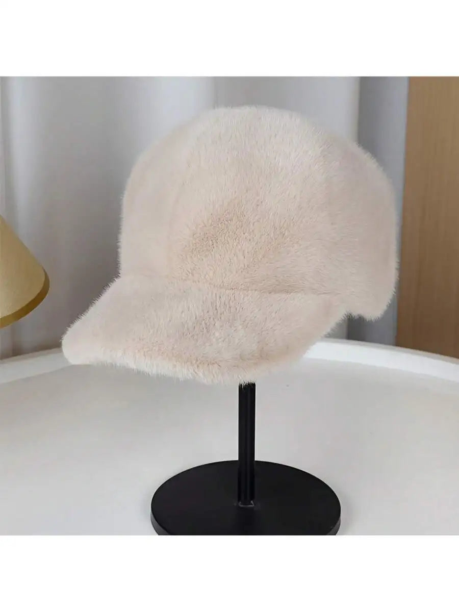 Women's Plush Faux Fur Baseball Cap
