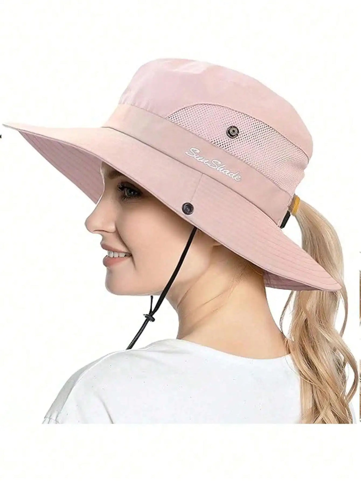 Women's Wide Brim Ponytail Sun Hat Sunshade Outdoor