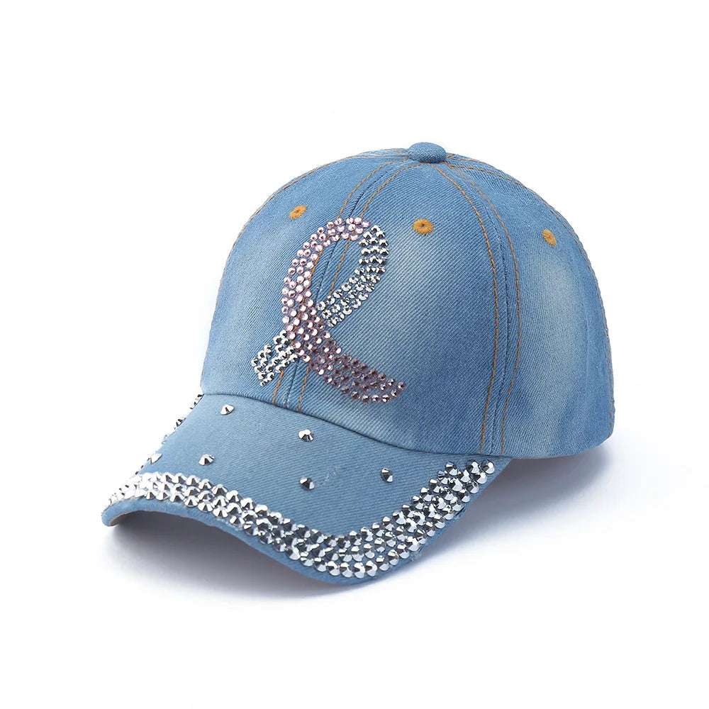 Baseball Cap Denim Distressed Rhinestone Bling Sparkle Hip Hop Hat