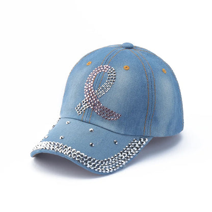 Baseball Cap Denim Distressed Rhinestone Bling Sparkle Hip Hop Hat