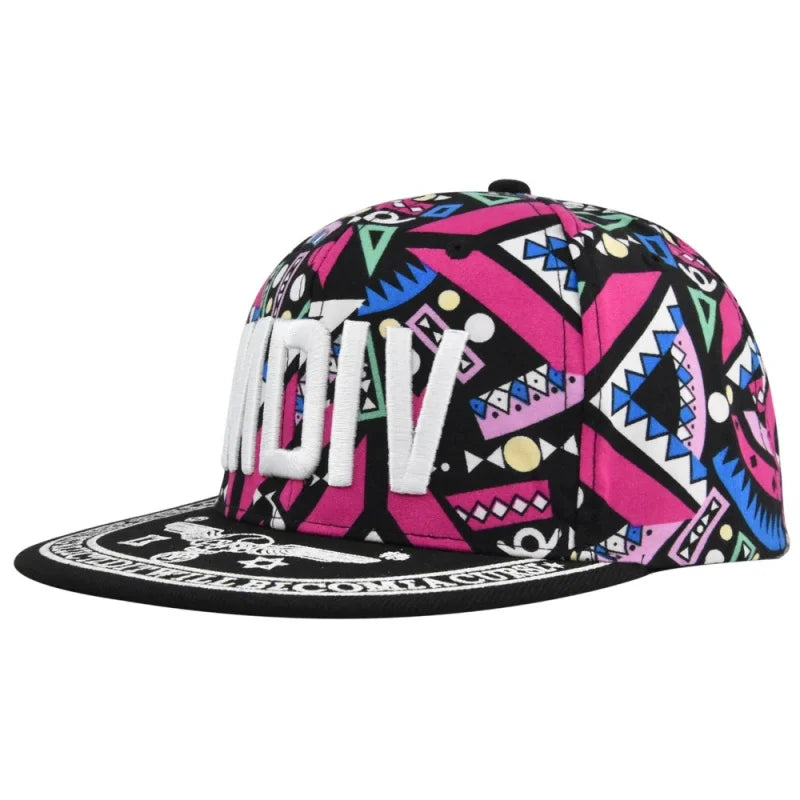 Unisex Colorful Geometric Print Snapback Cap Flat Brim Adjustable Hip Hop Street Baseball Hat Multi Colors Available