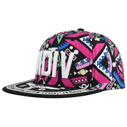 Unisex Colorful Geometric Print Snapback Cap Flat Brim Adjustable Hip Hop Street Baseball Hat Multi Colors Available