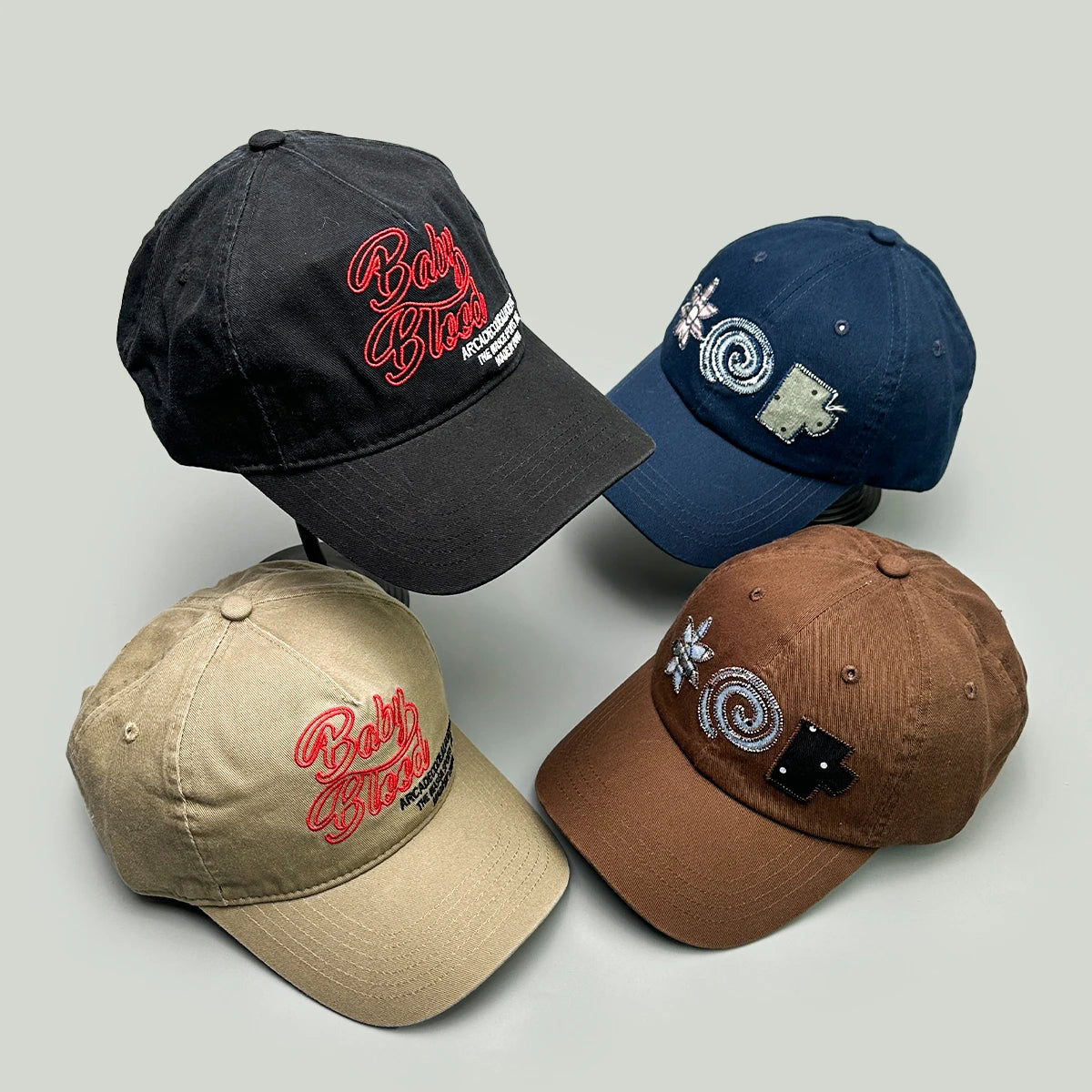 Niche Korean Floral Letter Embroidery Baseball Hats Men Women