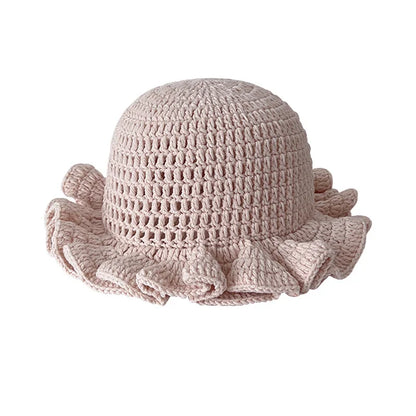 New Colorful Crochet Ruffle Brim Knit Bucket Hats