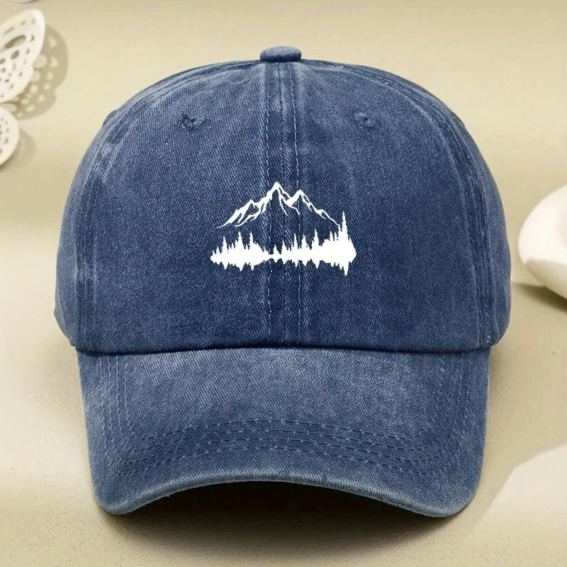 Buckle Baseball Cap with Forest Print, Curved Brim