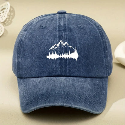 Buckle Baseball Cap with Forest Print, Curved Brim