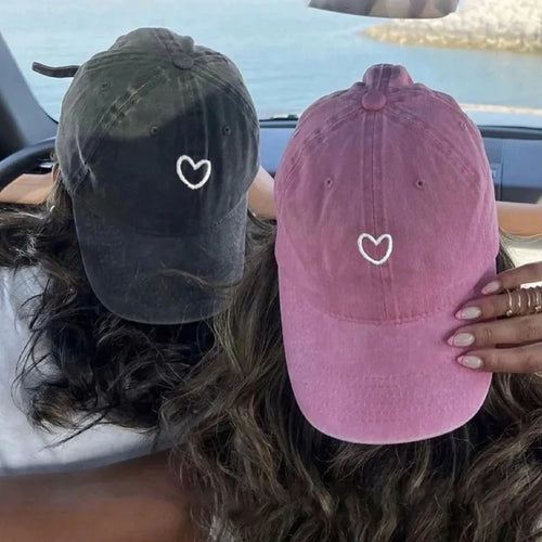 Hand Drawn Heart Hat Women Embroidered Baseball Cap