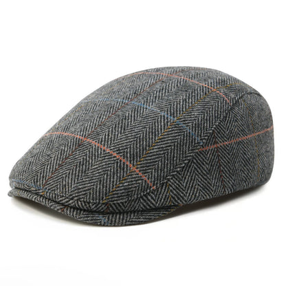 Men's Herringbone Flat Ivy Newsboy Hat Wool Blend Gatsby Cabbie Cap