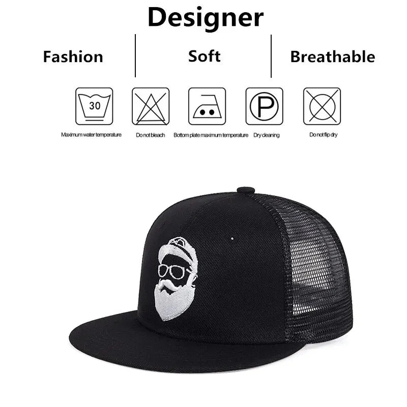 Unisex Uncle Beard Embroidery Hip Hop Net Hats Outdoor Adjustable Casual Baseball Caps Sunscreen Hat